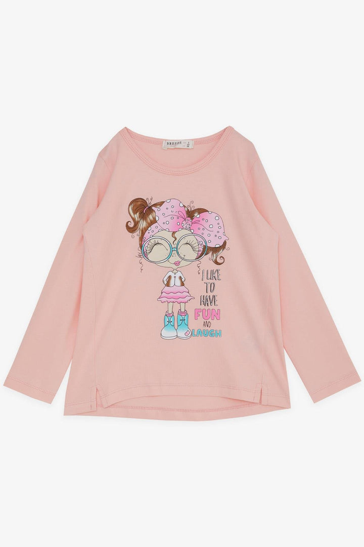 BRE Breeze Girl Child Long Sleeve T-Shirt Fun Cool Girl Printed 3-8 Years, Salmon - Rocky Mount