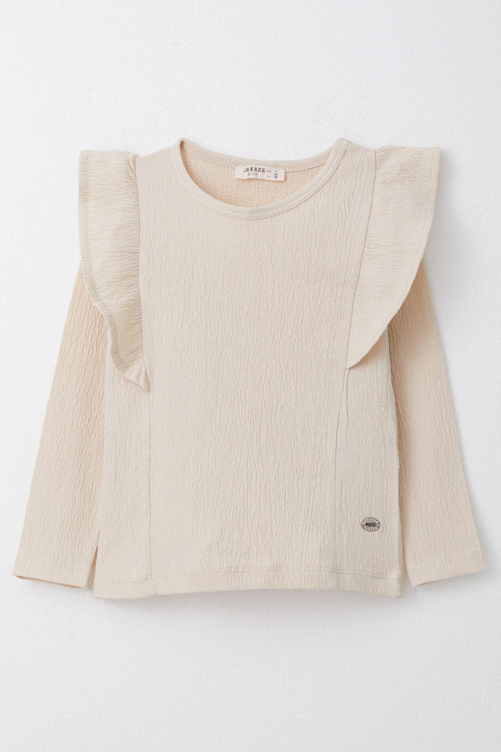 BRE Breeze Girl Child Long Sleeve T-Shirt with Frills and Armalı, Beige, 3-7 Years - Colonie