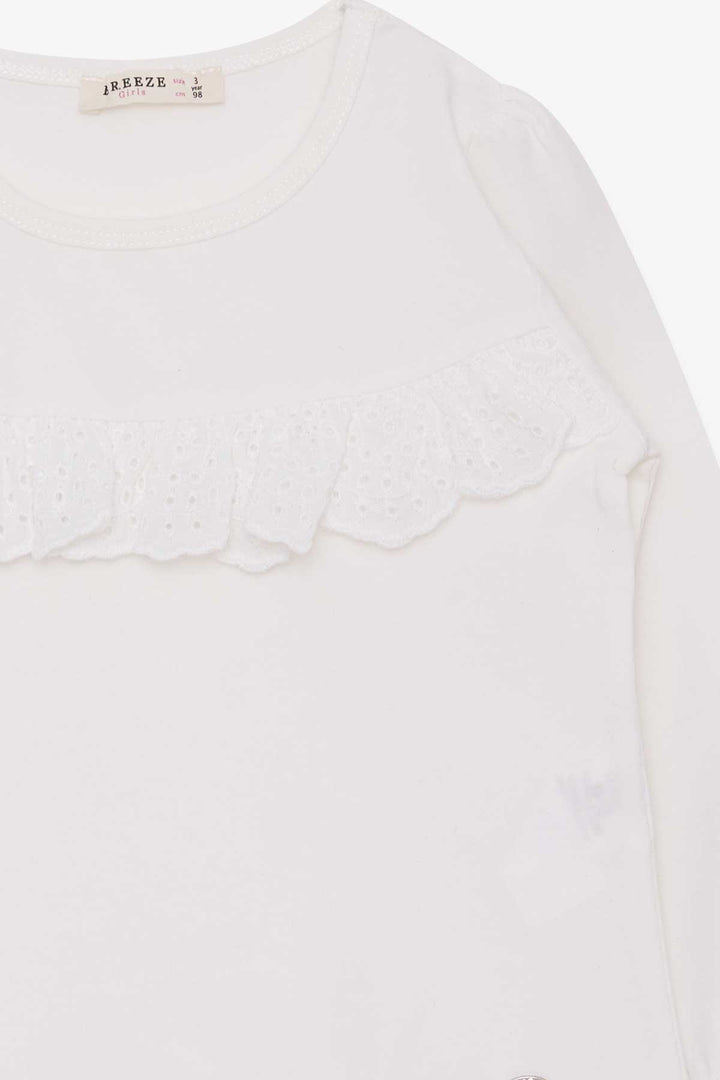 BRE Breeze Girl Child Long Sleeve T-Shirt with Frills 3-8 Years, Ecru - Bristol