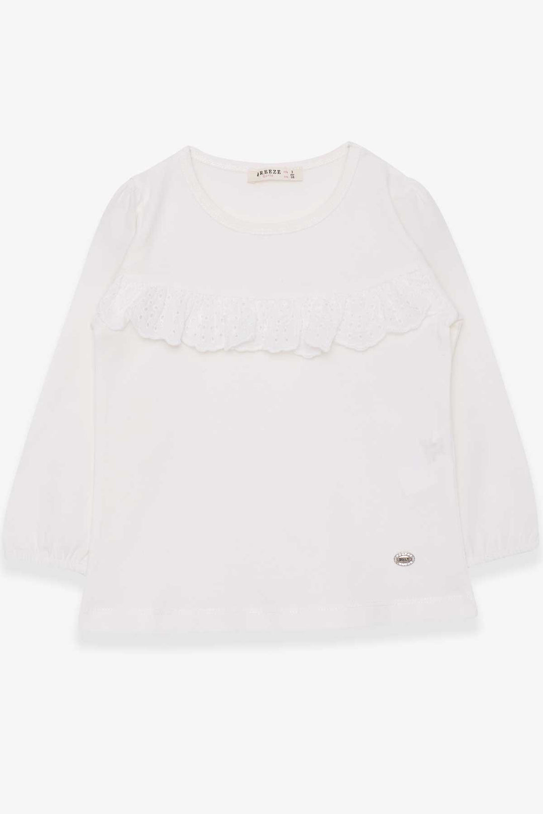 BRE Breeze Girl Child Long Sleeve T-Shirt with Frills 3-8 Years, Ecru - Bristol