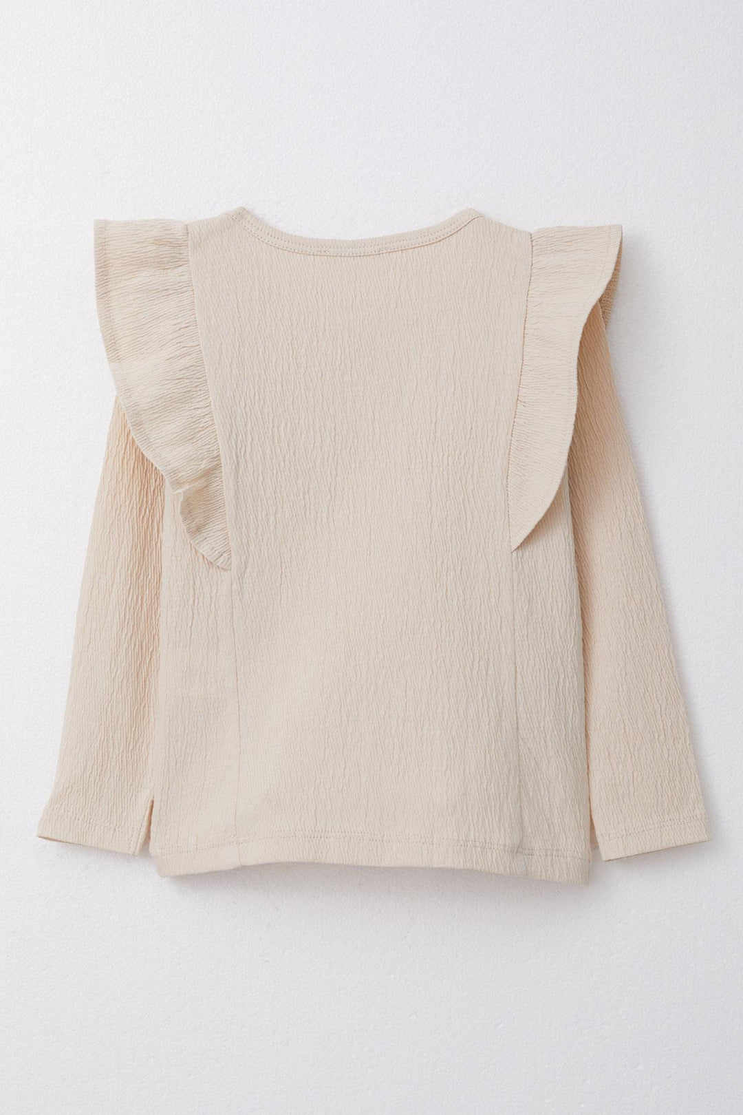 BRE Breeze Girl Child Long Sleeve T-Shirt with Frills and Armalı, Beige, 3-7 Years - Colonie