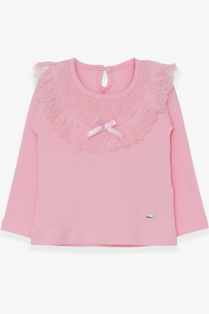 BRE Breeze Girl Child Long Sleeve T-Shirt with Bow and Lace, 1.5-5 Years, Powder - Salon-de-Provence