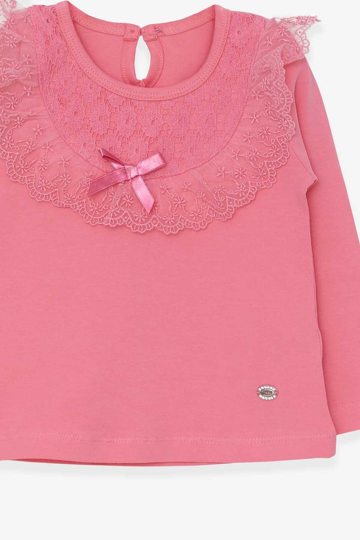 BRE Breeze Girl Child Long Sleeve T-Shirt with Bow Lace 1.5-5 Years, Coral - Darmstadt