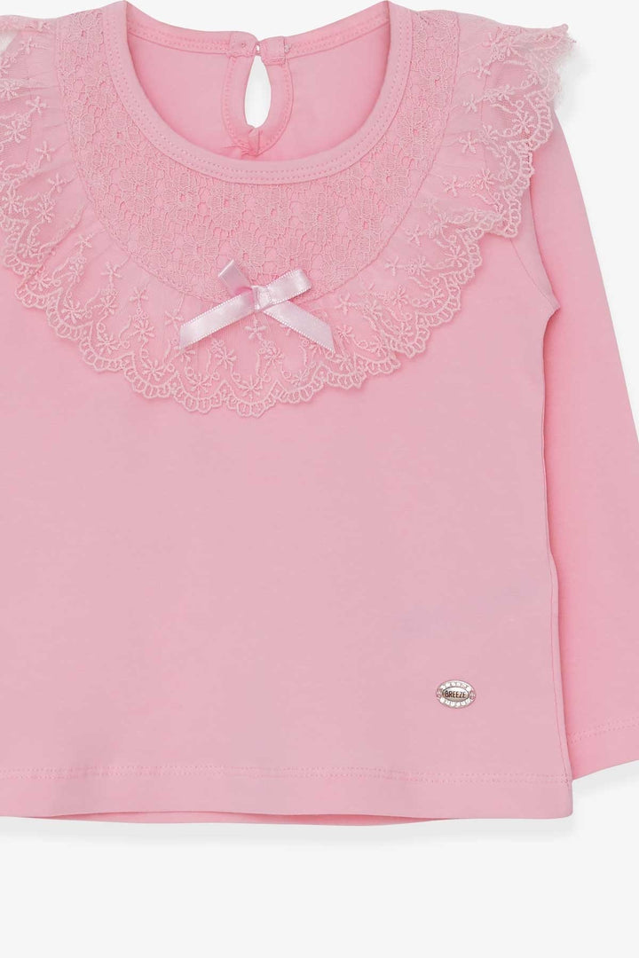 BRE Breeze Girl Child Long Sleeve T-Shirt with Bow and Lace, 1.5-5 Years, Powder - Salon-de-Provence