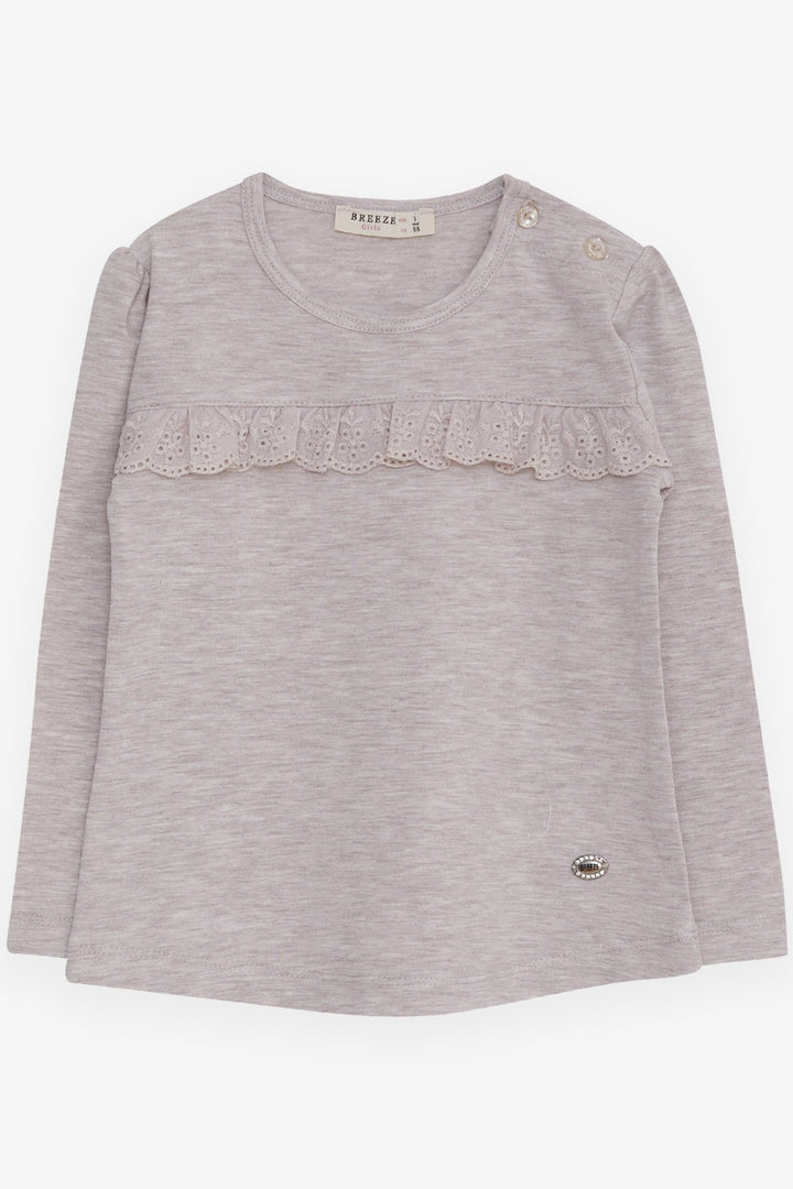 BRE Breeze Girl Child Long Sleeve T-Shirt with Lace, 1-4 Years, Beige Melange - Shoreline