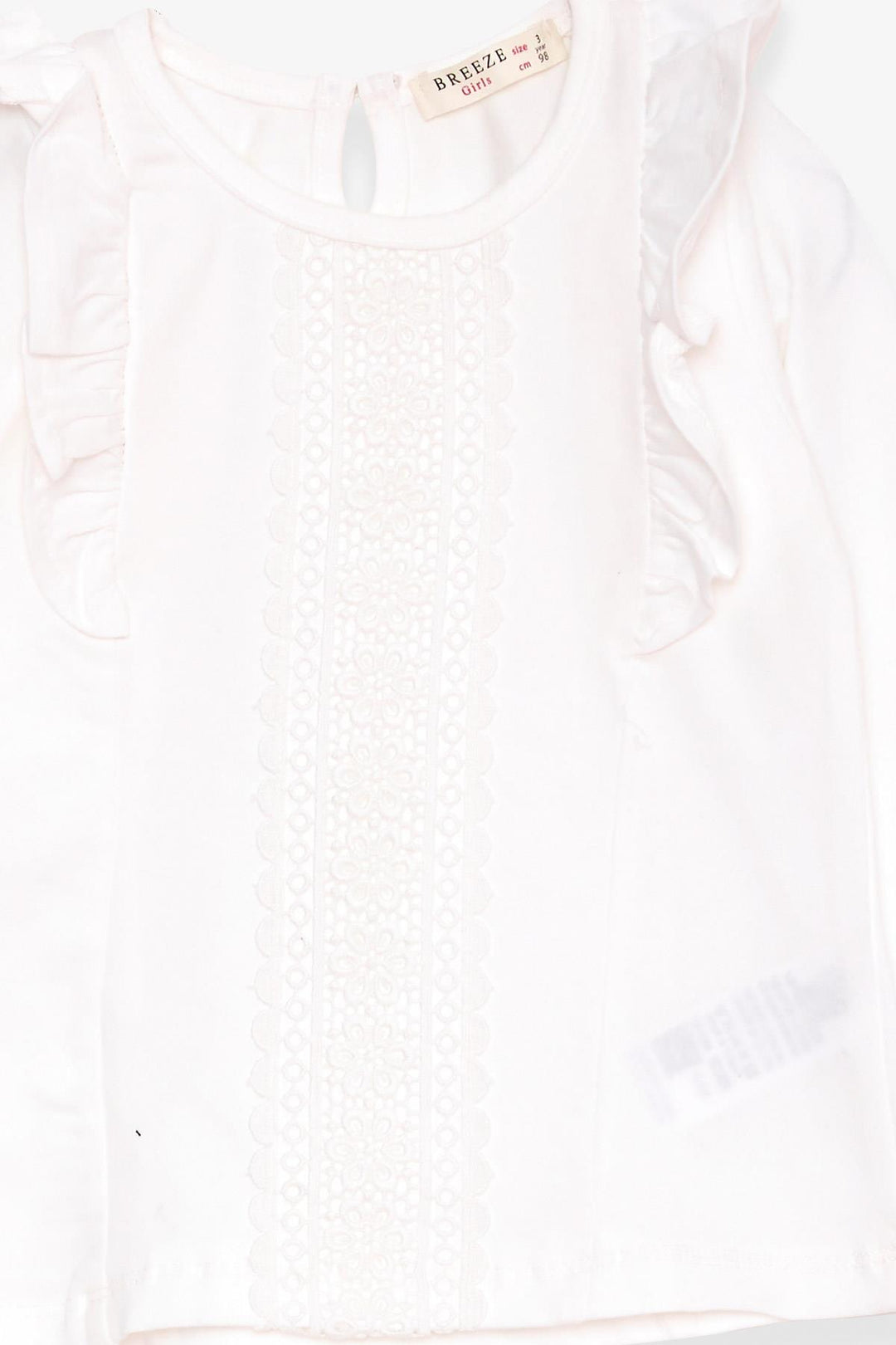 BRE Breeze Girl Child Long Sleeve T-Shirt with Lace Frills 3-8 Years, Ecru - Tonalá