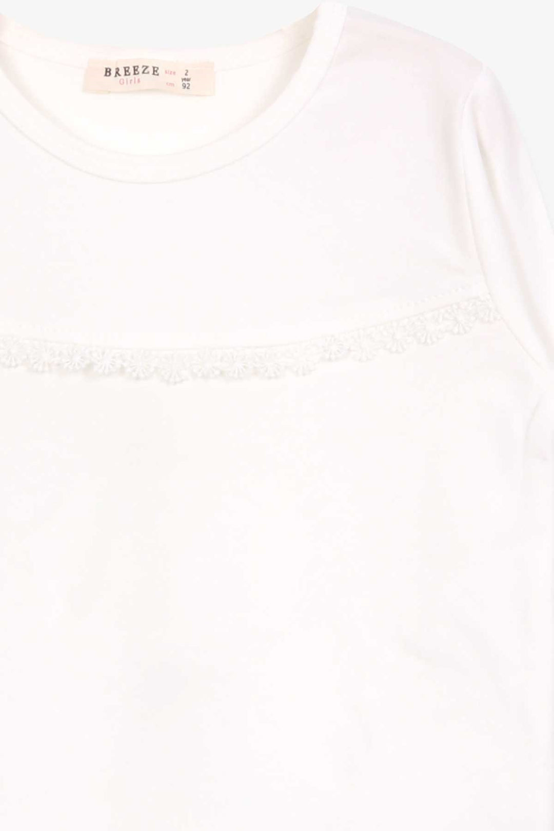 BRE Breeze Girl Child Long Sleeve T-Shirt with Lace 2-6 Years, Ecru - Hastings