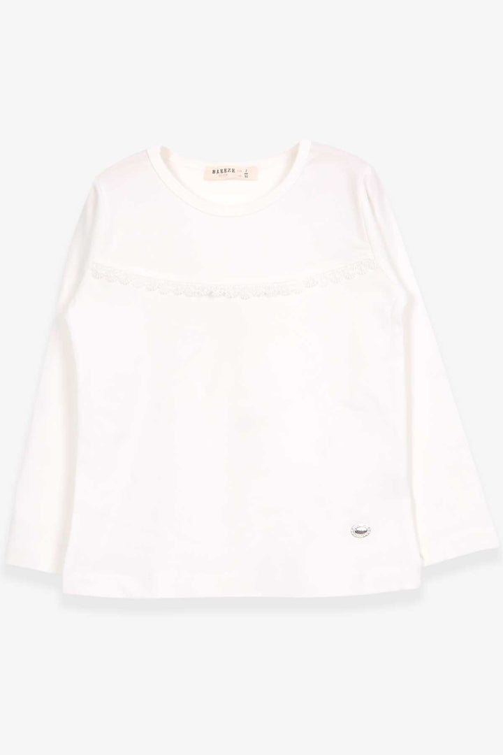 BRE Breeze Girl Child Long Sleeve T-Shirt with Lace 2-6 Years, Ecru - Hastings