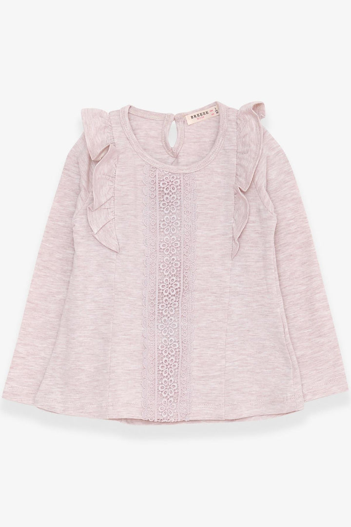 BRE Breeze Girl Child Long Sleeve T-Shirt with Lace Frills, 3-8 Years, Beige Melange - Wallasey