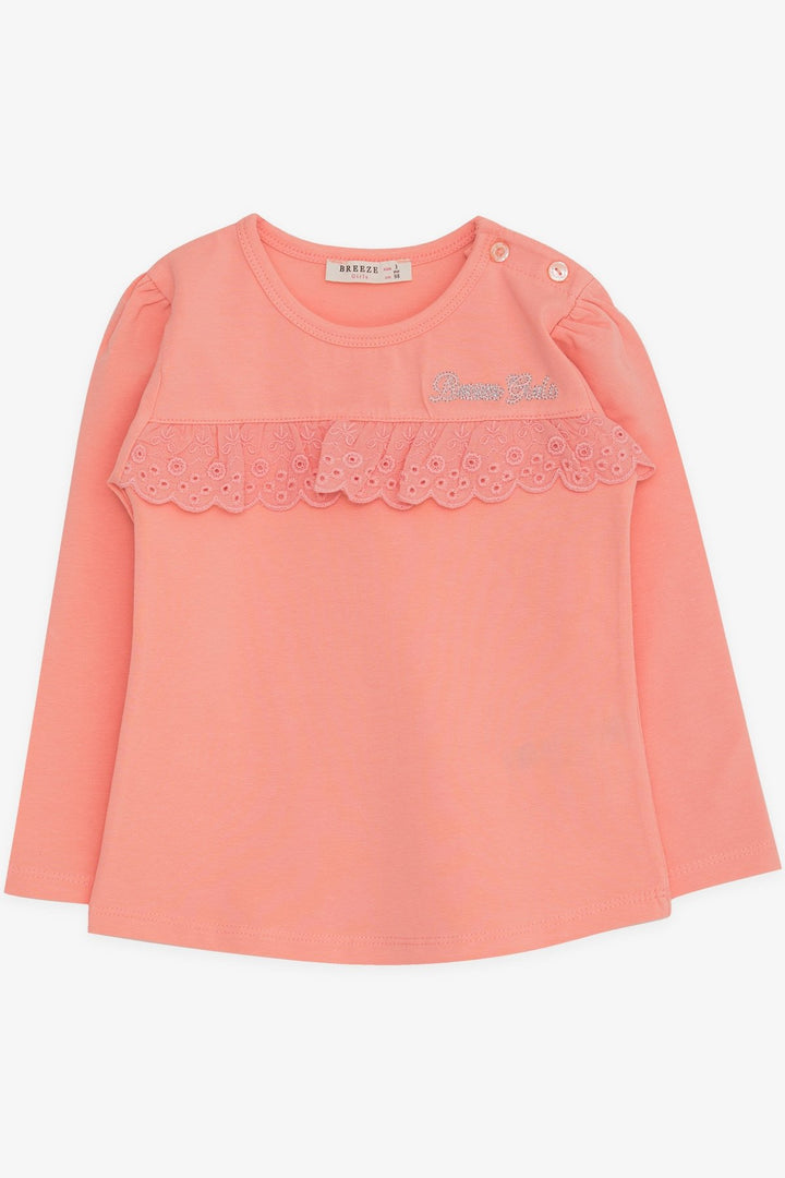 BRE Breeze Girl Child Long Sleeve T-Shirt with Lace 1-4 Years, Salmon - Rancho Cucamonga