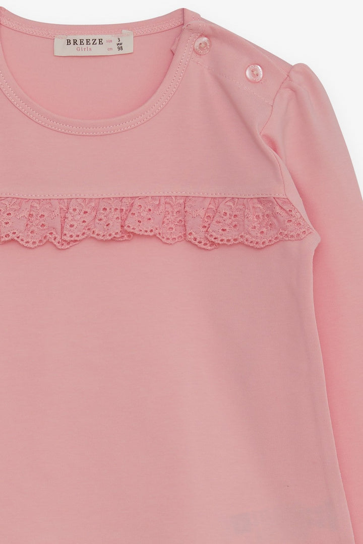BRE Breeze Girl Child Long Sleeve T-Shirt with Lace, 1-4 Years, Pink - Durango