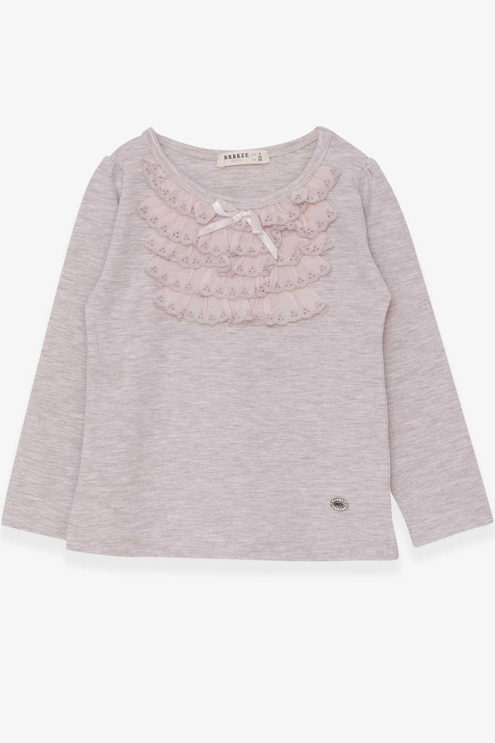 BRE Breeze Girl Child Long Sleeve T-Shirt with Lace Bow 3-8 Years, Beige Melange - Perth