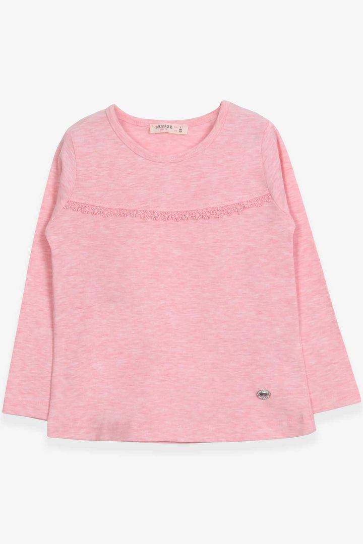 BRE Breeze Girl Child Long Sleeve T-Shirt with Lace 2-6 Years, Salmon Melange - Schwerin