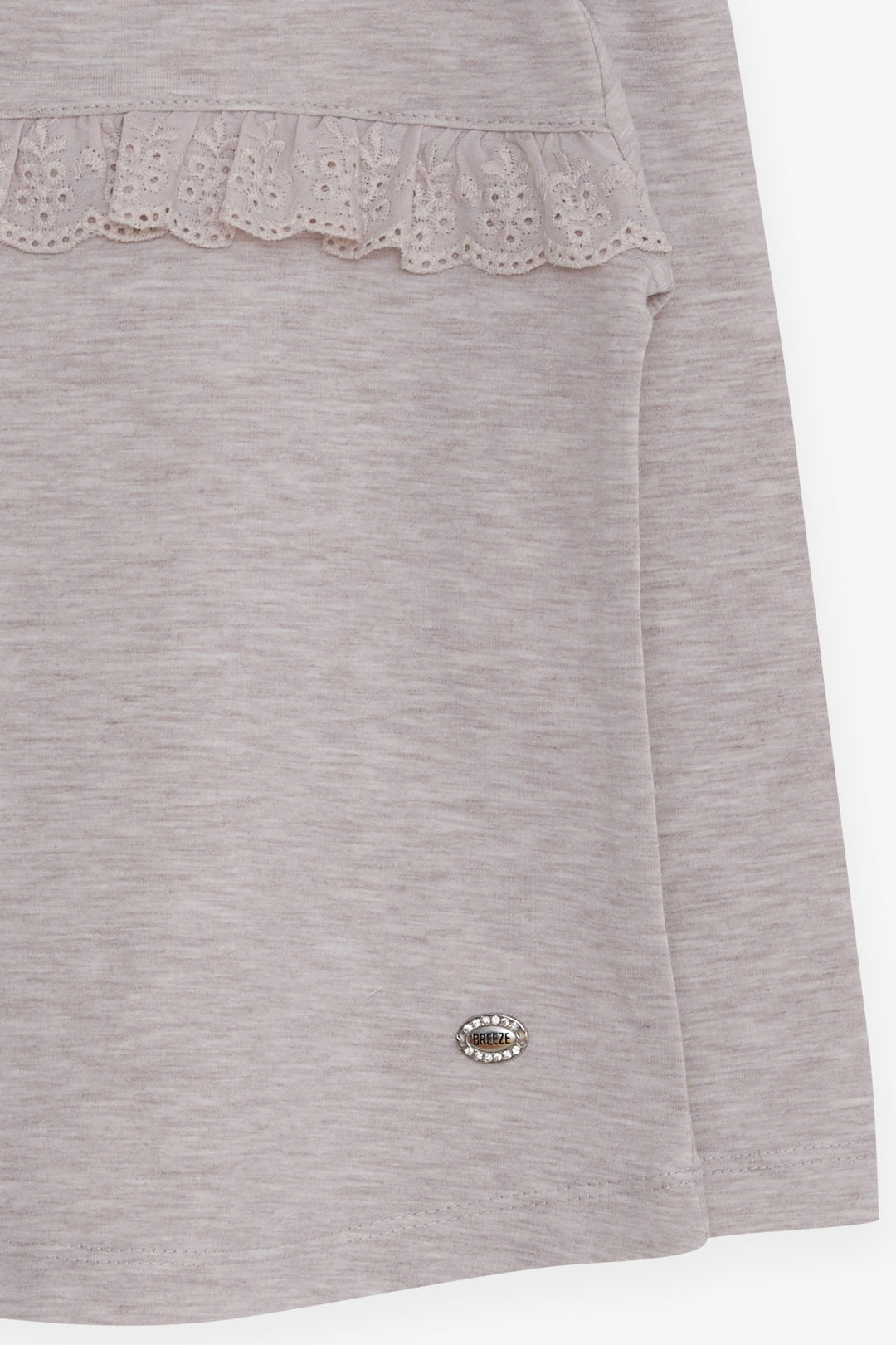 BRE Breeze Girl Child Long Sleeve T-Shirt with Lace, 1-4 Years, Beige Melange - Shoreline