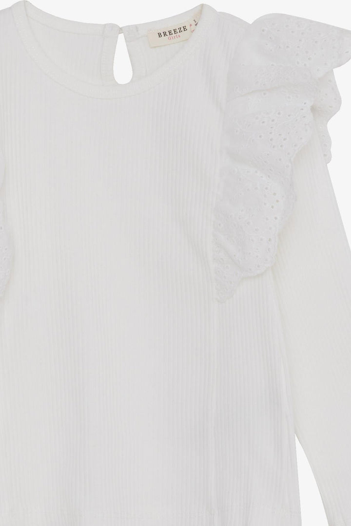 BRE Breeze Girl Child Long Sleeve T-Shirt with Lace, 3-8 Years, Ecru - Jiquílpan de Juárez