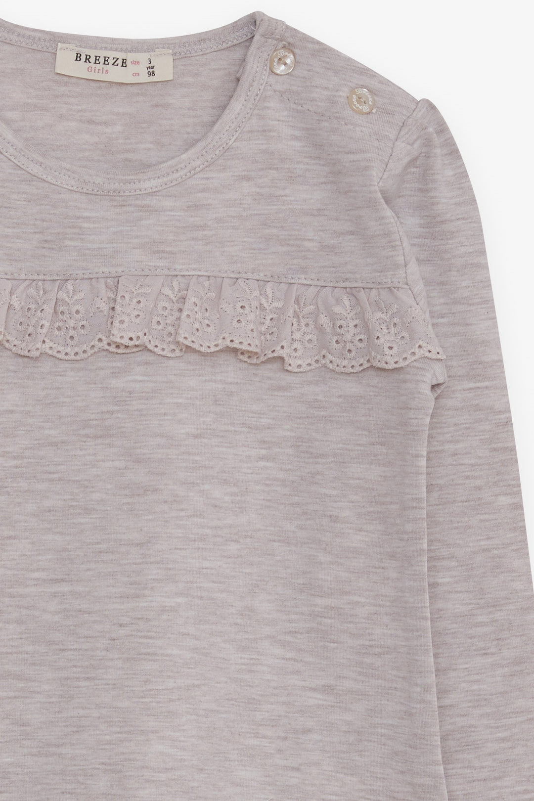 BRE Breeze Girl Child Long Sleeve T-Shirt with Lace, 1-4 Years, Beige Melange - Shoreline