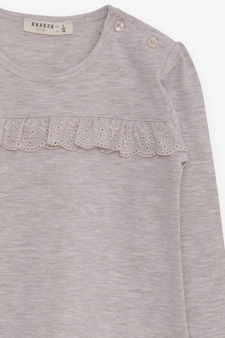 BRE Breeze Girl Child Long Sleeve T-Shirt with Lace, 1-4 Years, Beige Melange - Shoreline