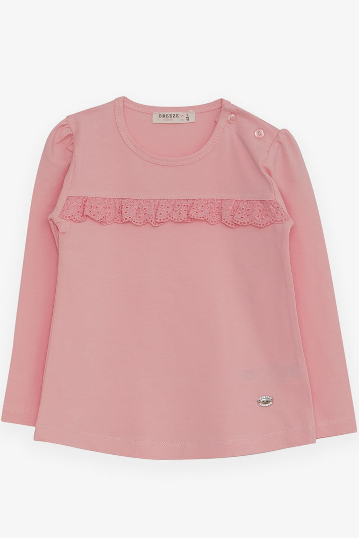 BRE Breeze Girl Child Long Sleeve T-Shirt with Lace, 1-4 Years, Pink - Durango
