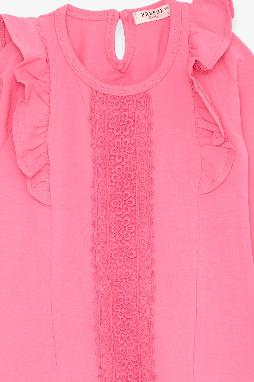 BRE Breeze Girl Child Long Sleeve T-Shirt with Lace Frills 3-8 Years, Coral - Hellendoorn