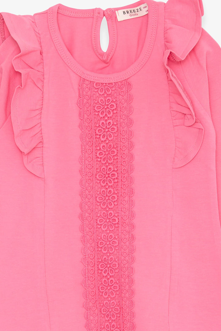 BRE Breeze Girl Child Long Sleeve T-Shirt with Lace Frills 3-8 Years, Coral - Hellendoorn