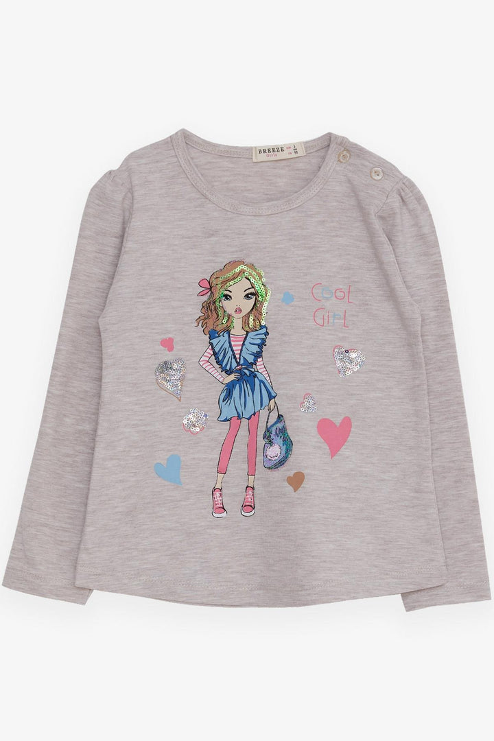 BRE Breeze Girl Child Long Sleeve T-Shirt Cool Girl Printed 1.5-5 Years, Beige Melange - Temoaya