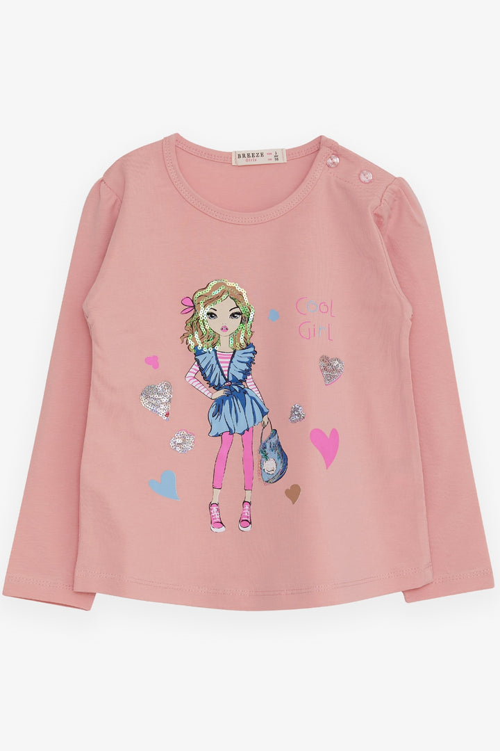 BRE Breeze Girl Child Long Sleeve T-Shirt Cool Girl Printed 1.5-5 Years, Salmon - Brovary