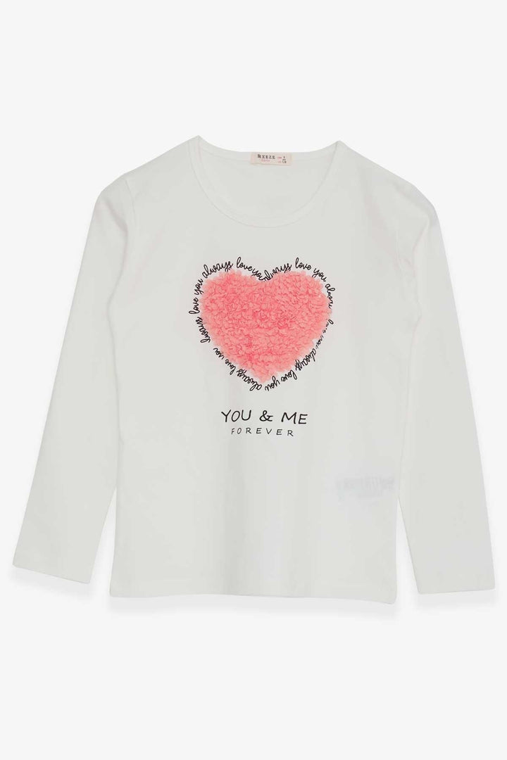 BRE Breeze Girl Child Long Sleeve T-Shirt with Heart Embroidery, 82 Years, Ecru - Santa Rosa Jauregui