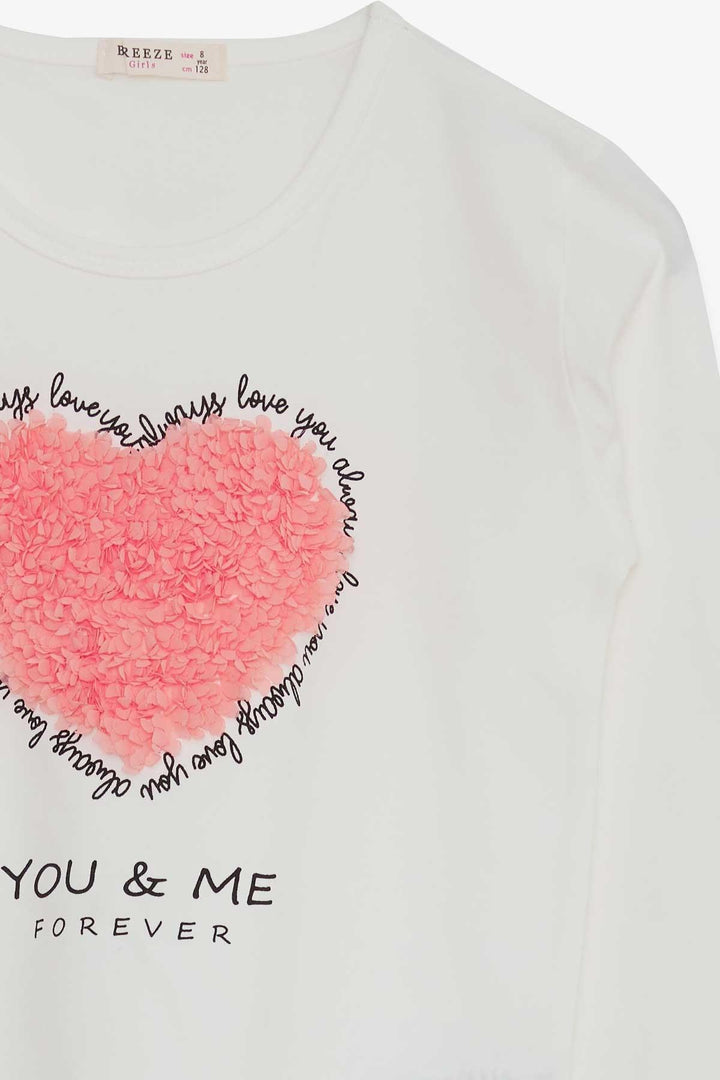 BRE Breeze Girl Child Long Sleeve T-Shirt with Heart Embroidery, 82 Years, Ecru - Santa Rosa Jauregui