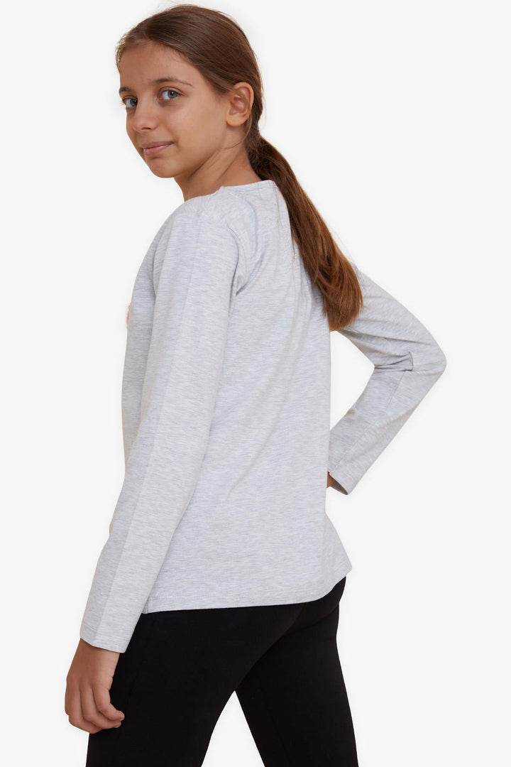 BRE Breeze Girl Child Long Sleeve T-Shirt with Heart Embroidery 82 Years, Light Grey Melange - Sunrise