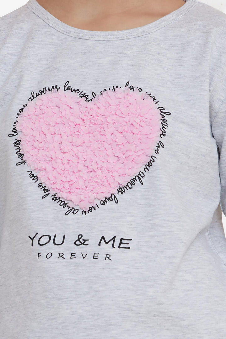 BRE Breeze Girl Child Long Sleeve T-Shirt with Heart Embroidery 82 Years, Light Grey Melange - Sunrise