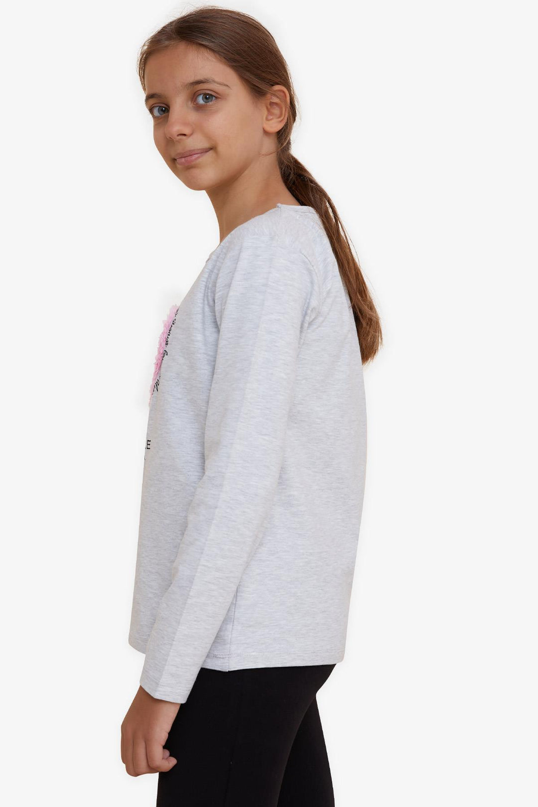 BRE Breeze Girl Child Long Sleeve T-Shirt with Heart Embroidery 82 Years, Light Grey Melange - Sunrise