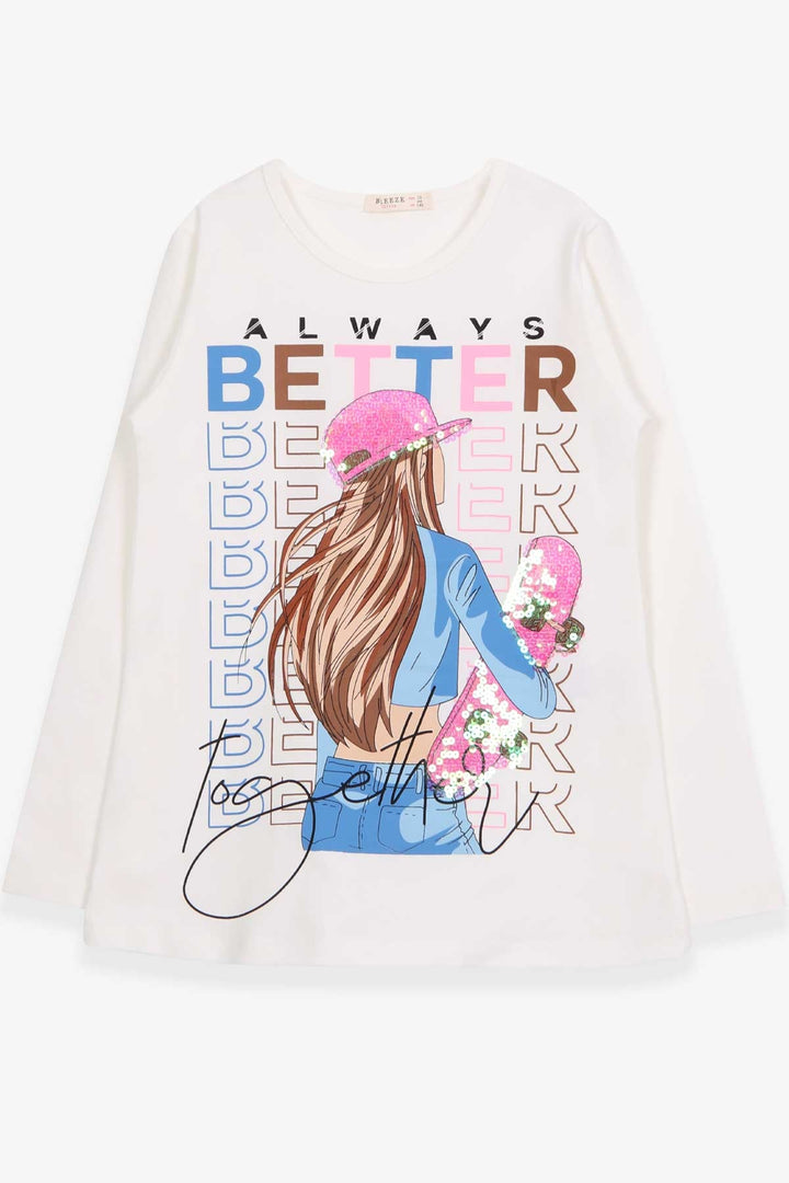 BRE Breeze Girl Child Long Sleeve T-Shirt Skateboarder Girl Printed 106 Years, Ecru - Riviera Beach