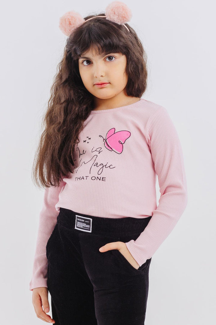 BRE Breeze Girl Child Long Sleeve T-Shirt Butterfly Printed 4-8 Years, Pink - Gatineau