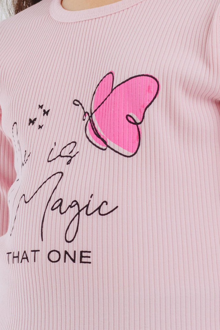 BRE Breeze Girl Child Long Sleeve T-Shirt Butterfly Printed 4-8 Years, Pink - Gatineau