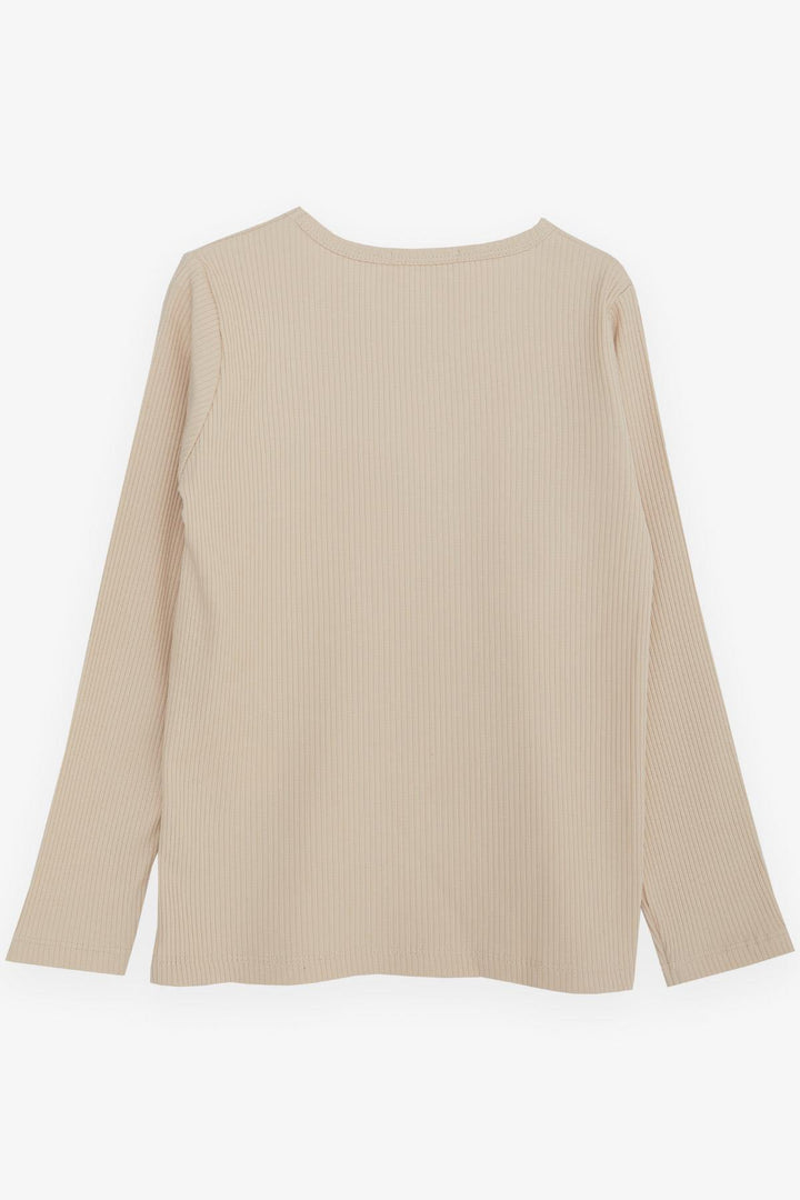 BRE Breeze Girl Child Long Sleeve T-Shirt Butterfly Printed 4-8 Years, Beige - Coyula