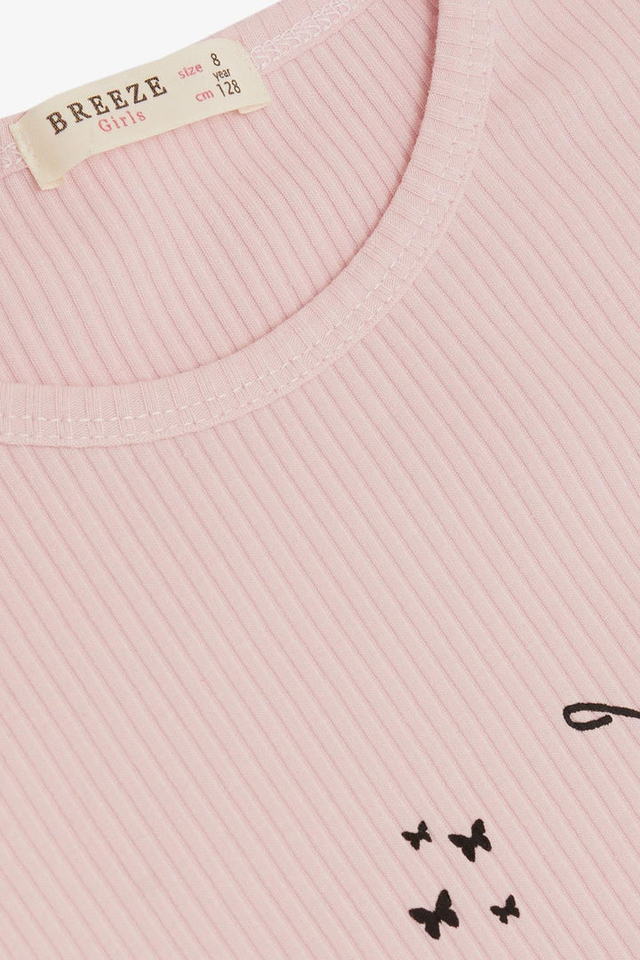 BRE Breeze Girl Child Long Sleeve T-Shirt Butterfly Printed 4-8 Years, Pink - Gatineau