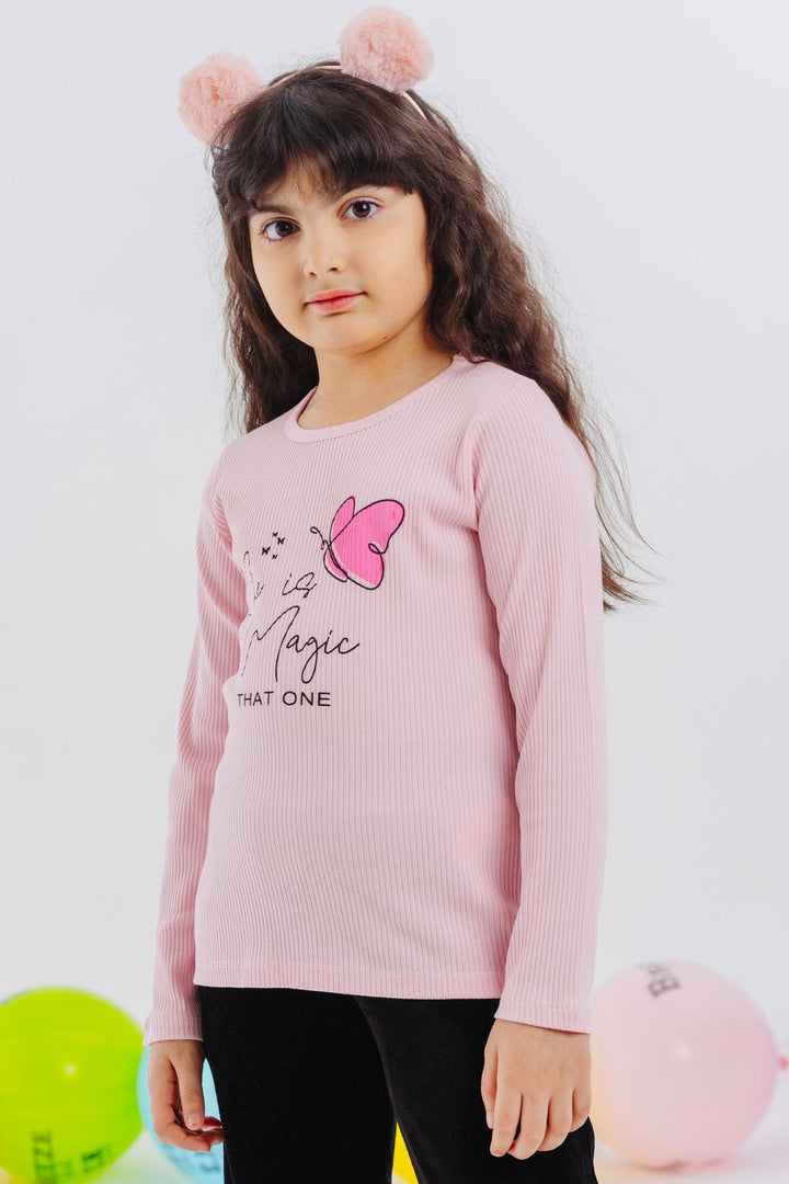 BRE Breeze Girl Child Long Sleeve T-Shirt Butterfly Printed 4-8 Years, Pink - Gatineau