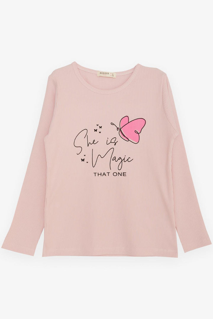 BRE Breeze Girl Child Long Sleeve T-Shirt Butterfly Printed 4-8 Years, Pink - Gatineau