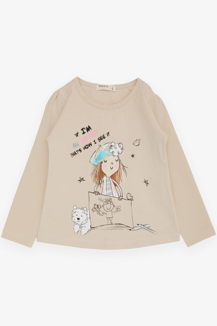 BRE Breeze Girl Child Long Sleeve T-Shirt Feeling Like an Artist Girl Printed 3-8 Years, Beige - Ermezinde