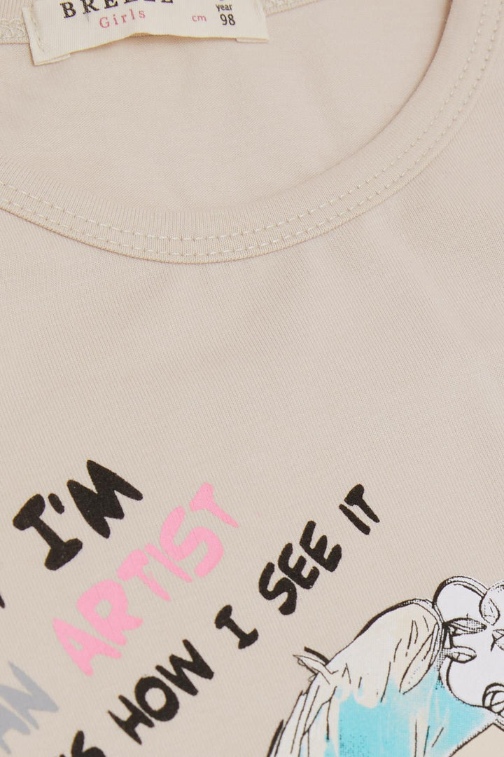 BRE Breeze Girl Child Long Sleeve T-Shirt Feeling Like an Artist Girl Printed 3-8 Years, Beige - Ermezinde