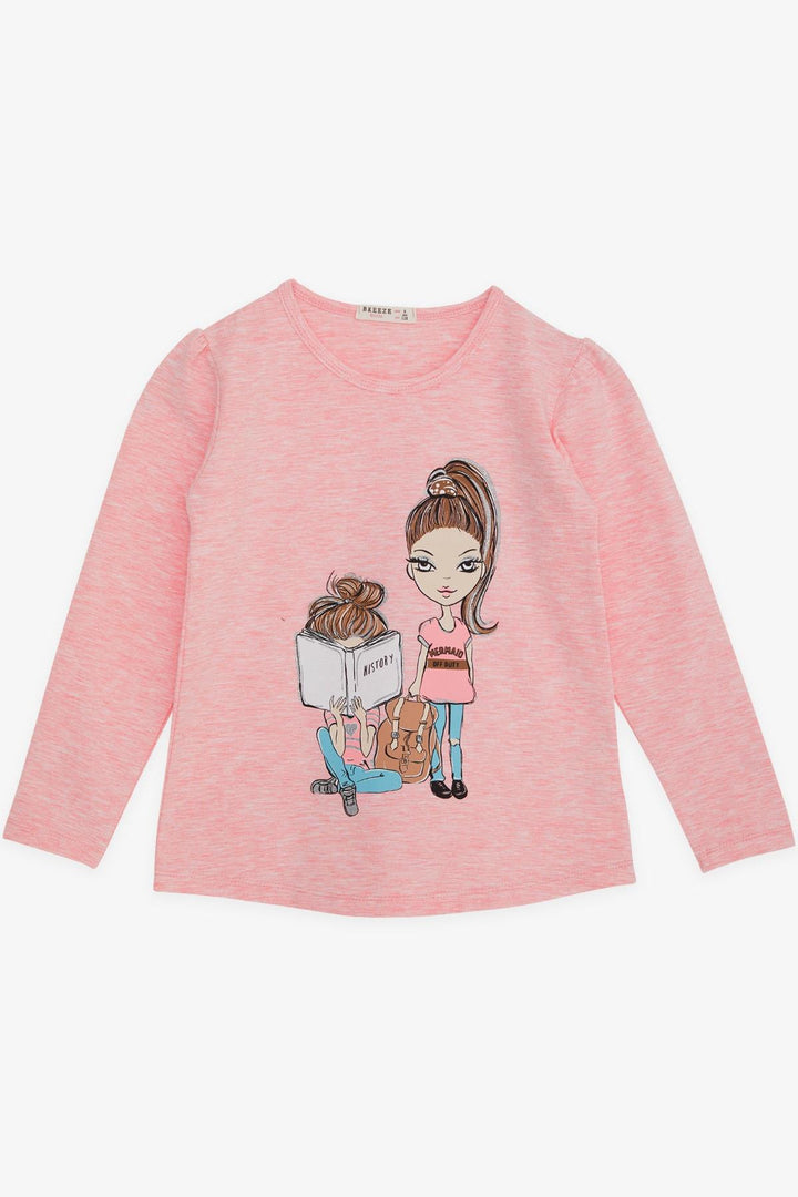 BRE Breeze Girl Child Long Sleeve T-Shirt Girl Bakılı 4-9 Years, Salmon Melange - Vila do Conde