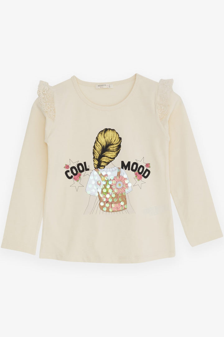 BRE Breeze Girl Child Long Sleeve T-Shirt with Lace Shoulder 4-9 Years, Cream - Kendale Lakes