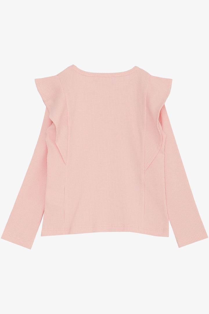 BRE Breeze Girl Child Long Sleeve T-Shirt with Ruffle Shoulder, 3-7 Years, Pink - Spring Hill