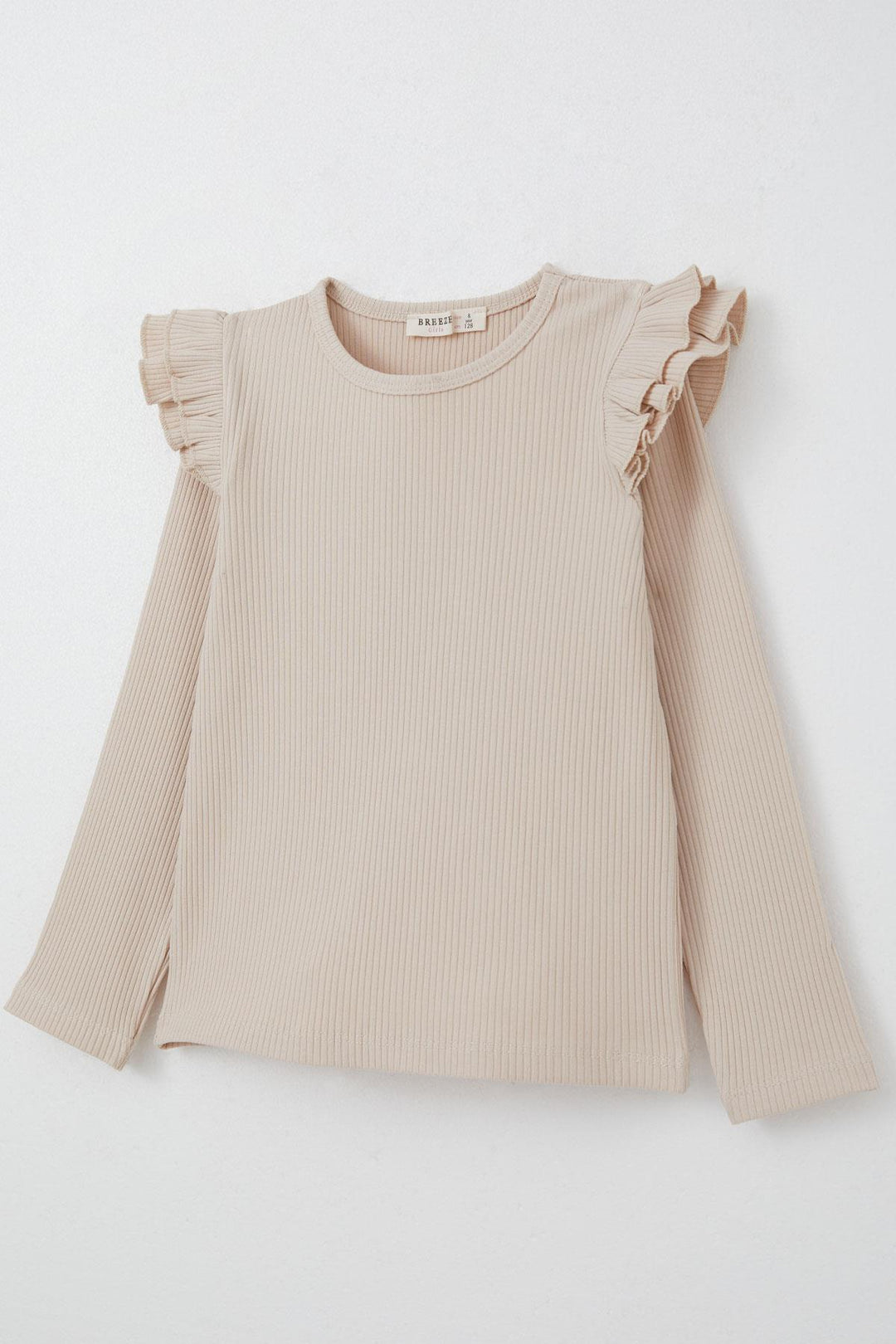 BRE Breeze Girl Child Long Sleeve T-Shirt with Frilled Shoulders 50 Years, Beige - Leith