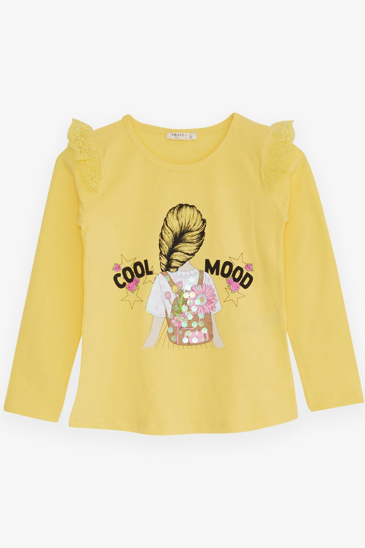 BRE Breeze Girl Child Long Sleeve T-Shirt with Lace Shoulder 4-9 Years, Yellow - Grand Junction