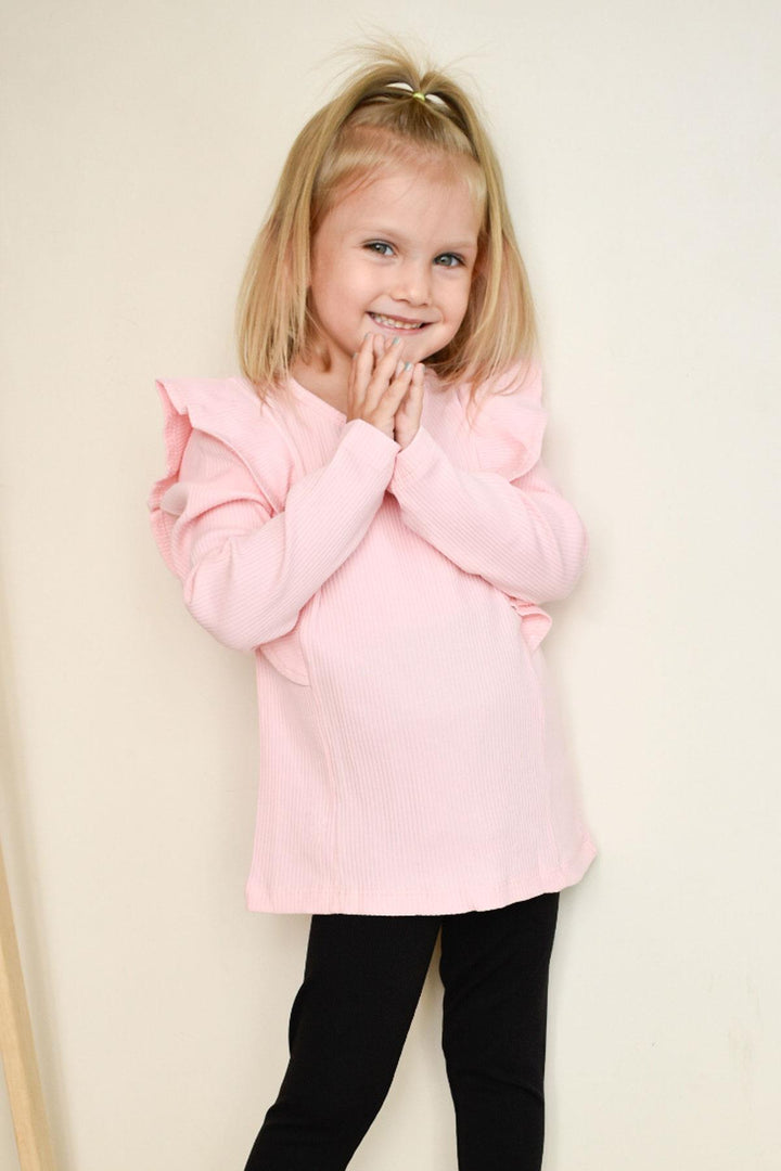 BRE Breeze Girl Child Long Sleeve T-Shirt with Ruffle Shoulder, 3-7 Years, Pink - Spring Hill