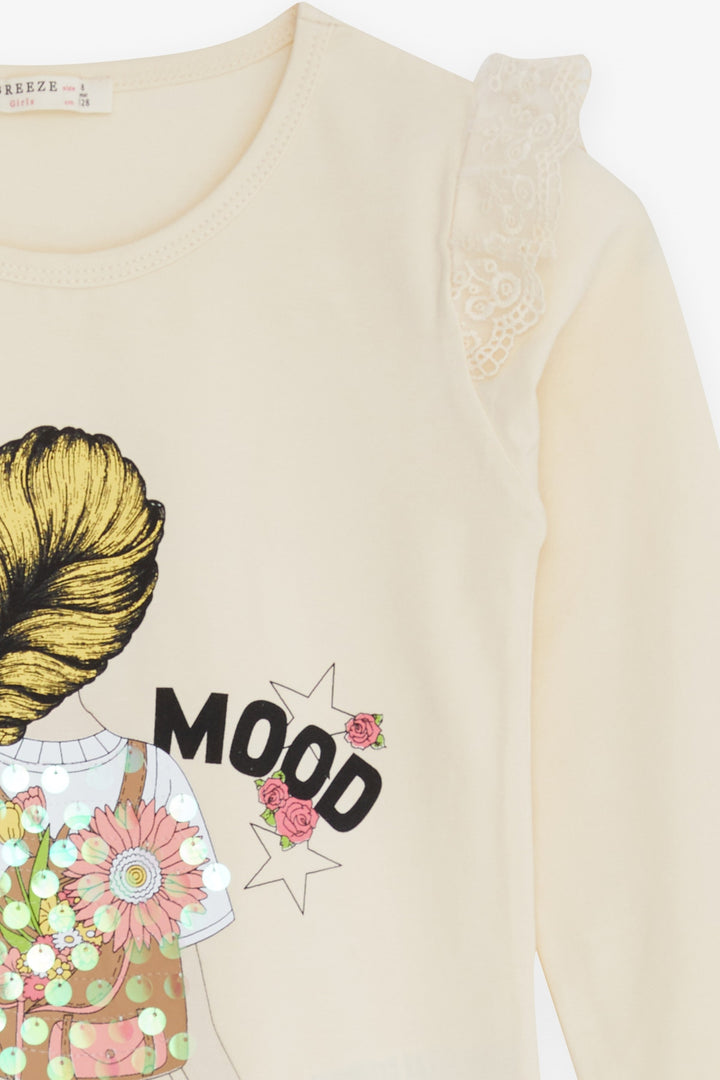 BRE Breeze Girl Child Long Sleeve T-Shirt with Lace Shoulder 4-9 Years, Cream - Kendale Lakes