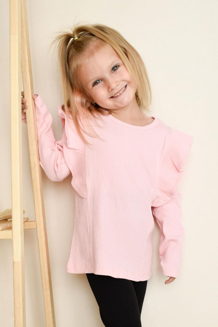 BRE Breeze Girl Child Long Sleeve T-Shirt with Ruffle Shoulder, 3-7 Years, Pink - Spring Hill