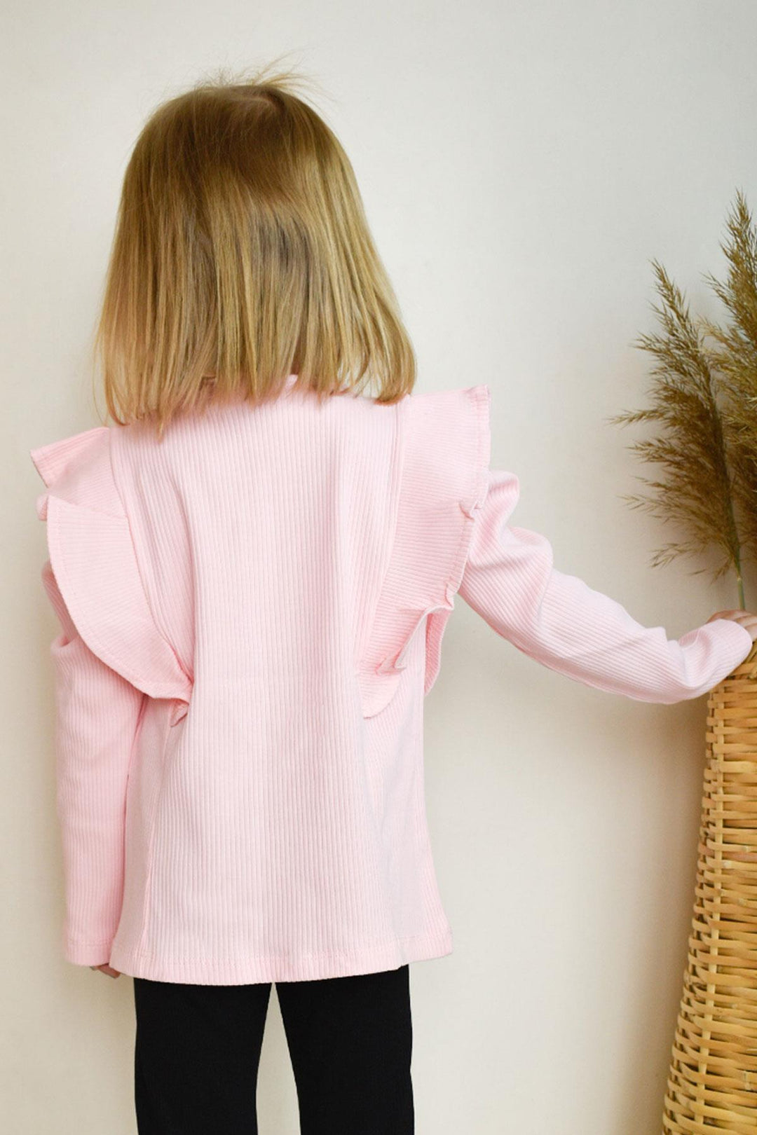 BRE Breeze Girl Child Long Sleeve T-Shirt with Ruffle Shoulder, 3-7 Years, Pink - Spring Hill