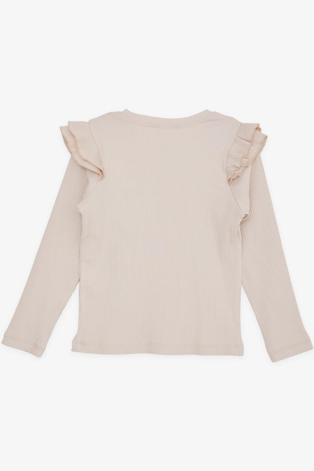 BRE Breeze Girl Child Long Sleeve T-Shirt with Ruffled Shoulders, 50 Years, Beige - Tienen